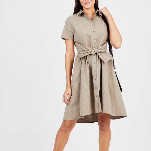 Hayes Tan Pinstripe Tie Front Dress - Picture 1 of 2